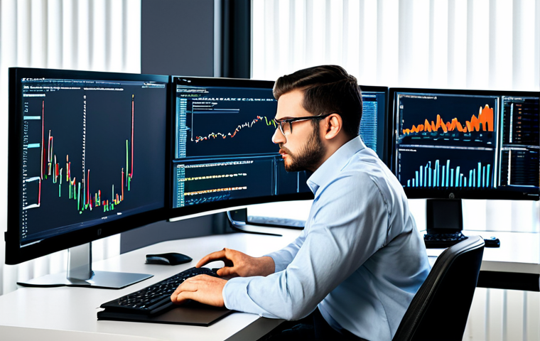 A professional data analyst, fully clothed in a modest business casual outfit, sitting intently at a modern desk filled with multiple large computer monitors. One screen displays clean Python code, another shows an intricate SQL query, and a third presents a dynamic data visualization dashboard with various charts and graphs. The analyst has a focused expression, hinting at deep thought and problem-solving. The office environment is clean, well-lit, and professional. Perfect anatomy, correct proportions, natural pose, well-formed hands, proper finger count, natural body proportions, professional photography, high quality, safe for work, appropriate content, fully clothed, professional, family-friendly.