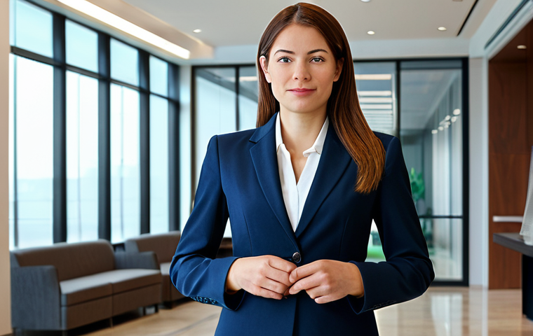 대규모 학습 데이터 처리의 도전 과제 - Business Professional**
"A professional businesswoman in a modest business suit, standing confident...