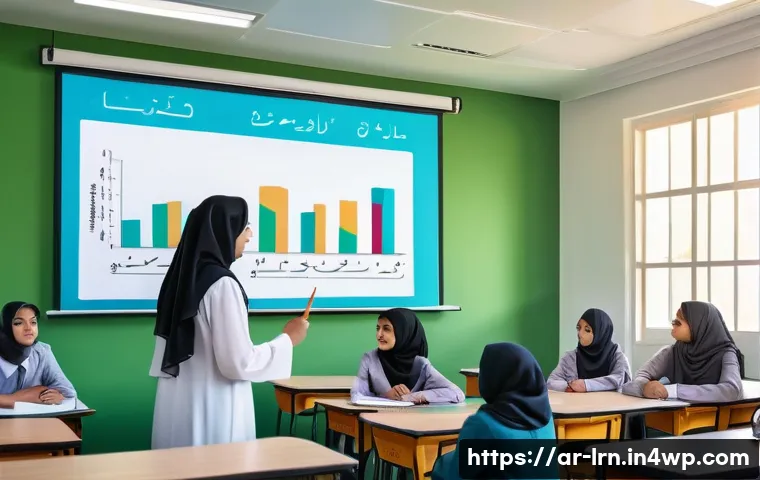 학습 데이터 분석을 통한 교육 효과성 증대 - A modern Arabic classroom scene in a Middle Eastern school, featuring a diverse group of students ag...