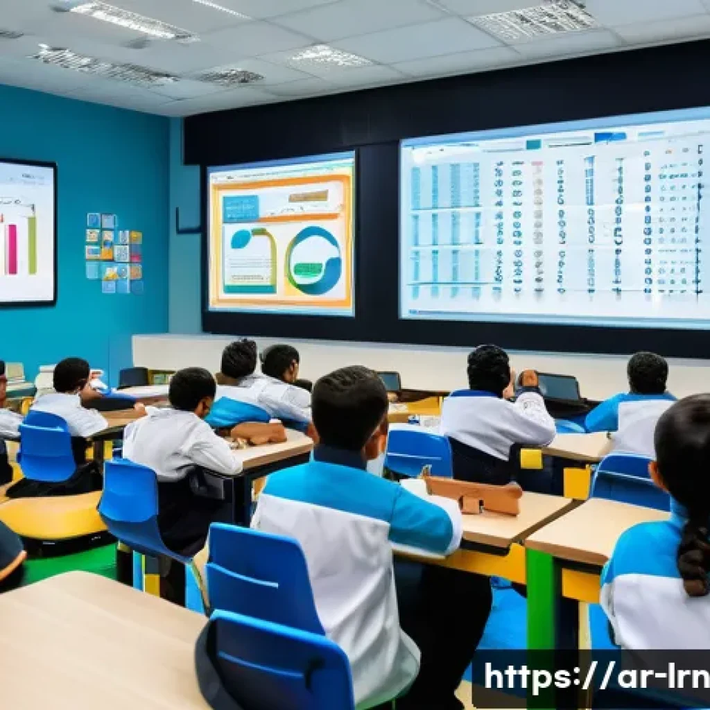 교육 기관에서의 데이터 문화 확립하기 - A modern Arabic school classroom scene in the Middle East, showing diverse teachers and administrato...