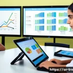 Home 22 학습 데이터 분석을 통한 교육 품질 향상 - A modern digital classroom scene in an Arab school setting, showing diverse students attentively eng...