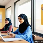 Home 20 개인화된 학습을 위한 데이터 기반 접근 - A modern Arab classroom scene with a diverse group of students engaging interactively using digital ...