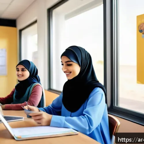 Home 32 개인화된 학습을 위한 데이터 기반 접근 - A modern Arab classroom scene with a diverse group of students engaging interactively using digital ...