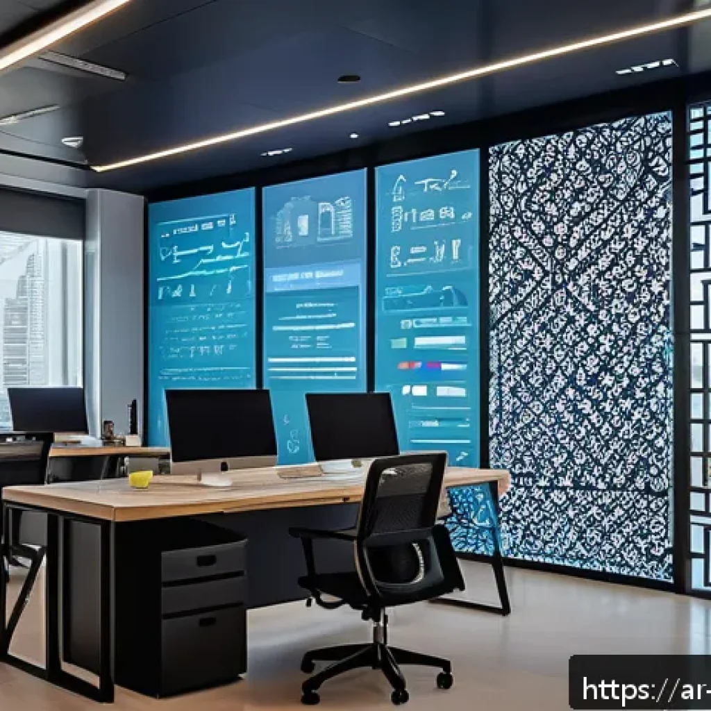 학습 데이터 활용의 사회적 책임 - A modern, high-tech office environment in a Middle Eastern city with Arabic signage visible, featuri...