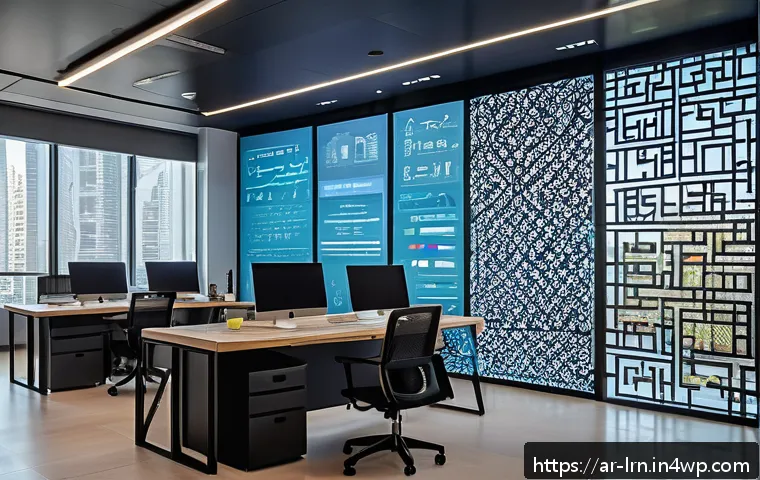 학습 데이터 활용의 사회적 책임 - A modern, high-tech office environment in a Middle Eastern city with Arabic signage visible, featuri...