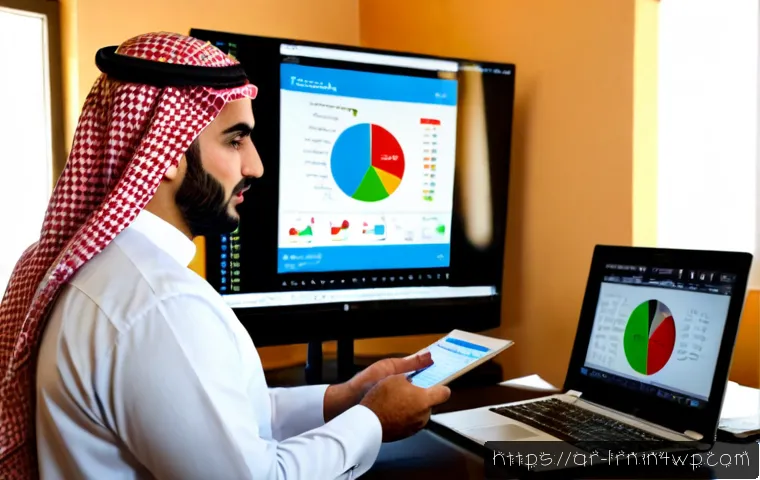 학습 데이터의 품질 관리 방법 - Photorealistic modern data quality review scene in a sunlit Middle Eastern office, an Arab data anal...