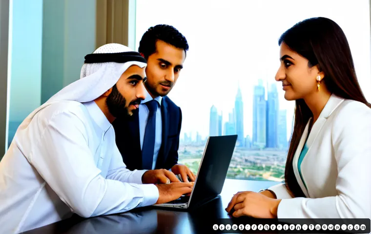 비즈니스에서의 학습 데이터 분석 활용 - Photorealistic modern Gulf-region business meeting, diverse Arab professionals in modest smart attir...